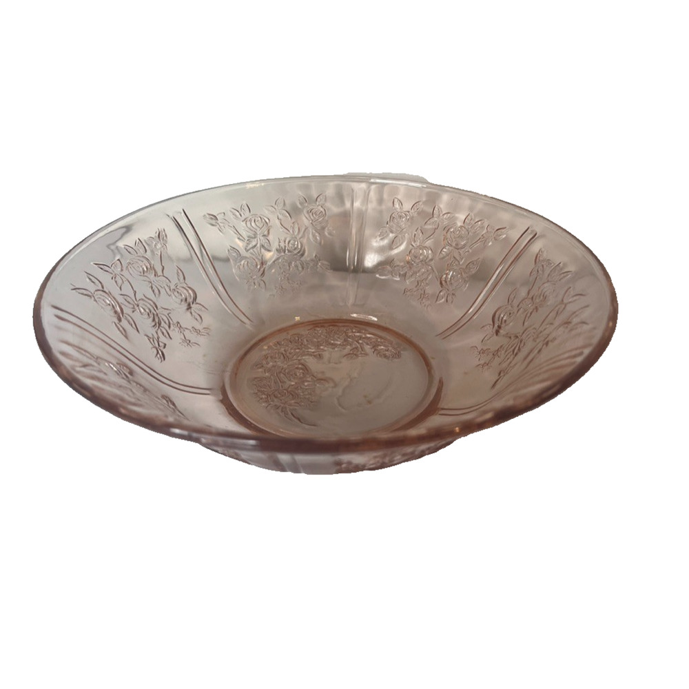 Vintage Federal Glass Sharon Cabbage Rose Pink 10” Serving Bowl - Depression